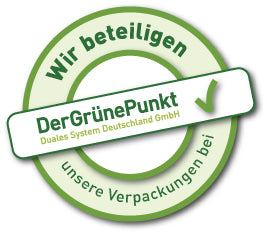 Logo des Grünen Punkts – Hinweis auf Kiyonos Teilnahme am dualen Verpackungssystem in Deutschland